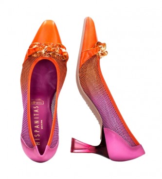 Hispanitas Zapatos de Piel Dalia lila, naranja -Altura tacn 6,5cm-