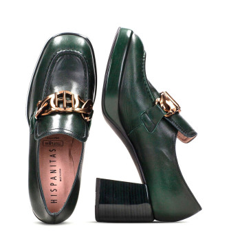 Hispanitas Zielone skórzane buty Tokio - Wysokość obcasa 7 cm