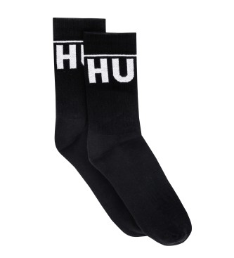 HUGO Pack 2 Pares de Calcetines Cortos Logo Contraste negro