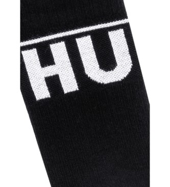 HUGO Pack 2 Pares de Calcetines Cortos Logo Contraste negro