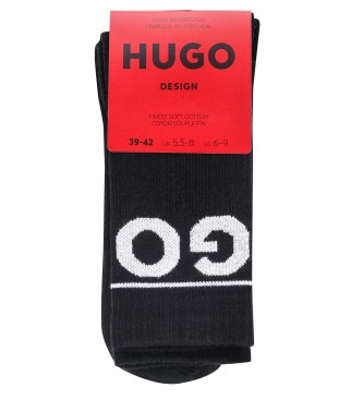 HUGO Pack 2 Paia di Calzini Corti Logo Contrasto neri
