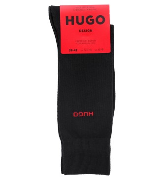 HUGO Pacote de 2 pares de meias compridas pretas