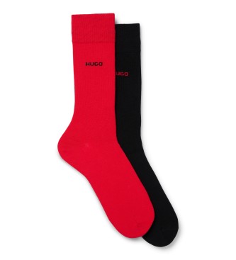 HUGO Pack 2 paires de chaussettes longues rouge, noir