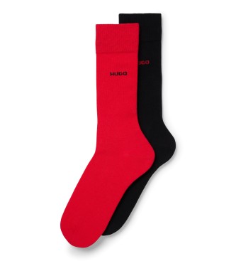 HUGO Pakiranje 2 para dolgih nogavic rdeče, črne barve
