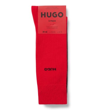 HUGO Confezione 2 Paia di Calze Lunghe rosse, nere