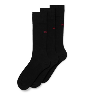 HUGO Pack 3 Pares de Calcetines largo Estndar negro