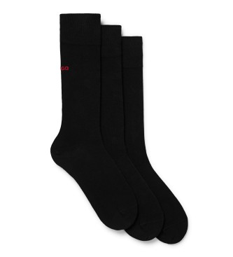 HUGO Lot de 3 paires de chaussettes longues standard noires