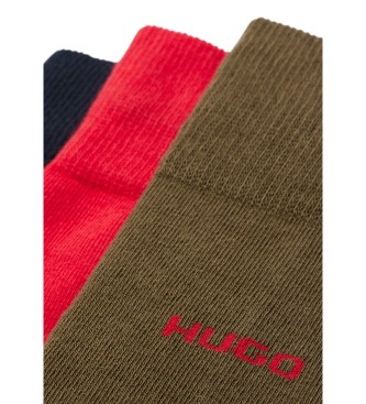 HUGO 3 pary standardowych długich skarpet czerwonych, brązowych, czarnych