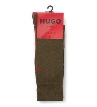 HUGO Lot de 3 paires de chaussettes longues standard rouge, marron, noir