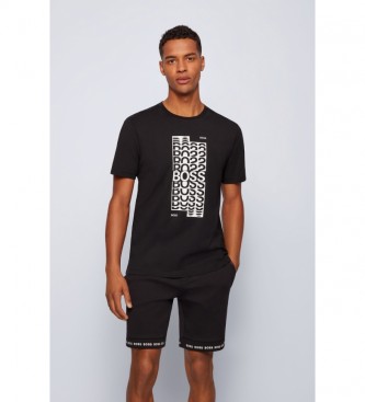 BOSS T-Shirt de Algodão Regular Fit com logótipo em camadas preto