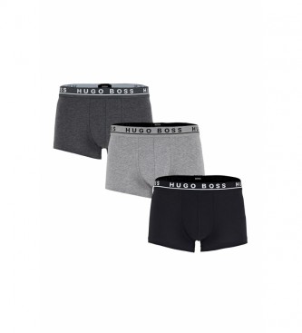 BOSS Embalagem de 3 Boxers em algodo com logotipo cinza, preto