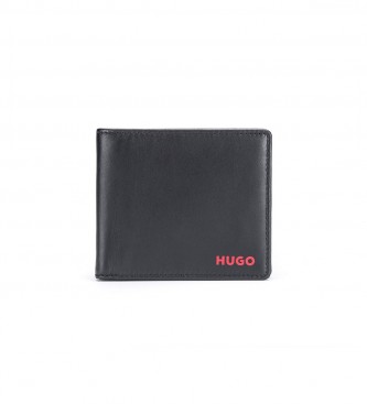 HUGO Lederen portefeuille met gegraveerde Loco in doos zwart, rood