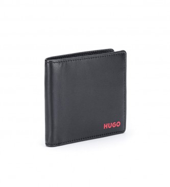 HUGO Leder Brieftasche mit Gravur Loco in Box schwarz, rot