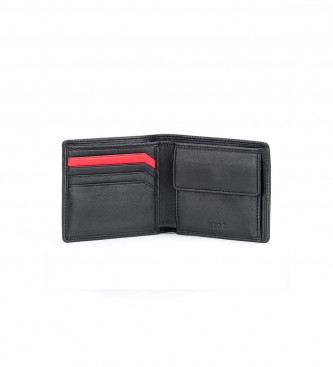 HUGO Skórzany portfel z grawerem Loco in Box czarny, czerwony