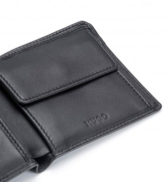 HUGO Lederen portefeuille met gegraveerde Loco in doos zwart, rood