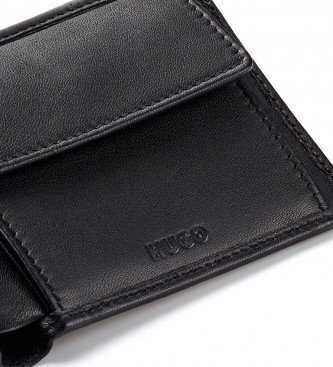 HUGO Logogeprgtes Leder Portemonnaie schwarz