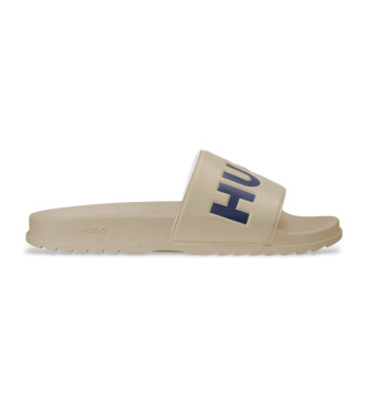 HUGO Beige teenslippers met logo op de band