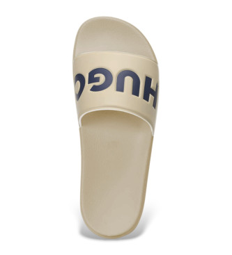 HUGO Beige teenslippers met logo op de band