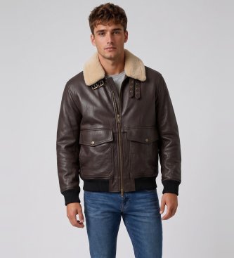 HUGO Chaqueta de piel Lorano marrón
