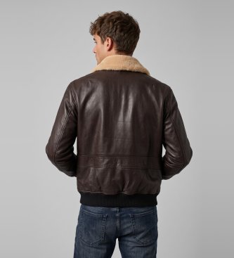HUGO Chaqueta de piel Lorano marrón