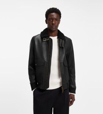 HUGO Veste en cuir Lorano noir