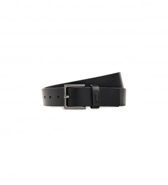 HUGO Smooth Leather Belt with Logo on Black Belt Loop