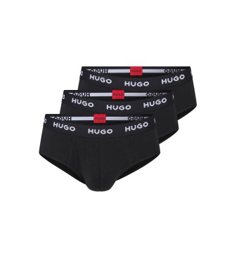 HUGO Pack 3 Katoenen Elastische Slips Logo zwart