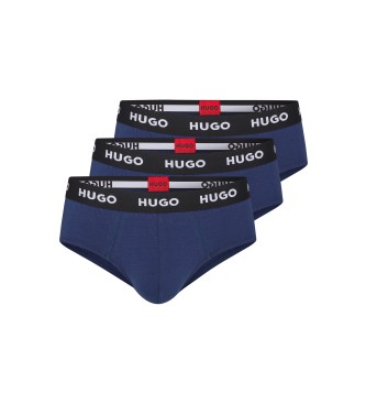 HUGO Zestaw 3 bawełnianych elastycznych majtek z logo Navy