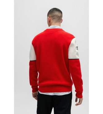 HUGO Soccar pulover rdeča, bela