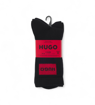 HUGO Lot de 3 chaussettes solides noires