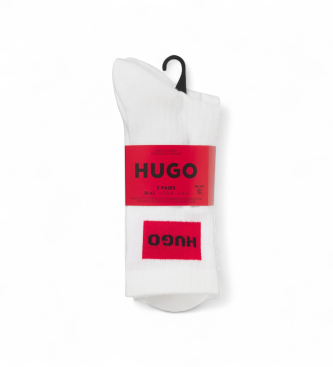 HUGO Set di 3 calzini bianchi tinta unita