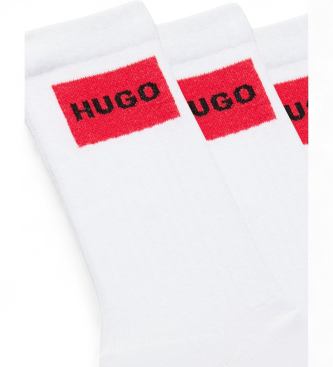 HUGO Set di 3 calzini bianchi tinta unita