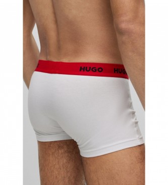 HUGO Pacote 3 Boxers Alongar Logotipo CIntura vermelho, branco, preto
