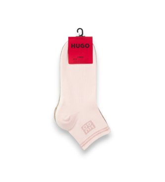 HUGO Pack 3 nogavice Lurex Logo roza, bela, rjava