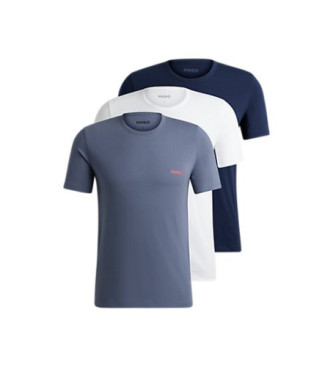 HUGO Pack 3 T-Shirts com logtipo azul, azul-marinho, branco