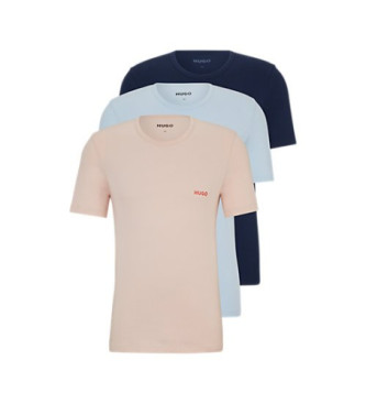 HUGO Pack 3 T-Shirts com logtipo rosa, azul, azul marinho