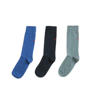 HUGO Pack 3 pares de meias coloridas azul, preto, cinzento