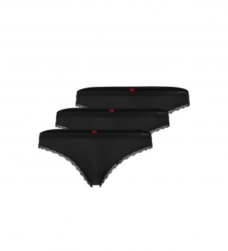 HUGO Pack 3 Black Lace Thongs