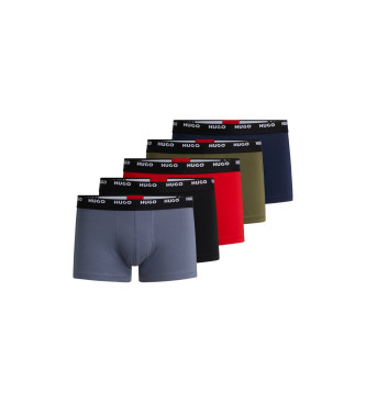 HUGO Pakke med 5 boxershorts med logo i linningen bl, grn, rd, sort
