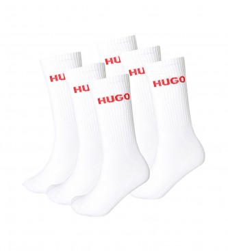 HUGO Lot de 6 chaussettes blanches avec logo