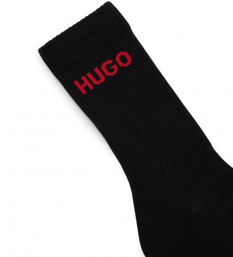 HUGO Conjunto de 6 meias pretas com logtipo