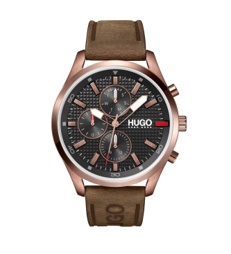 HUGO Analogue Watch with Leather Strap Chase Black