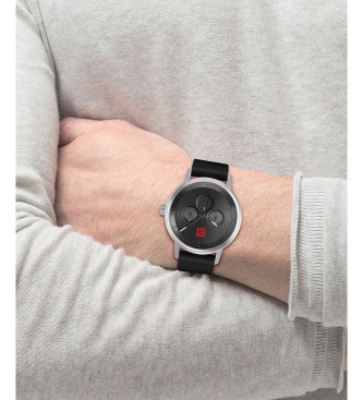 HUGO Analogue watch with leather strap Define black
