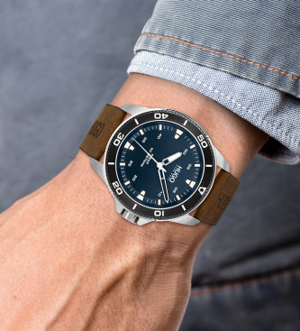 HUGO Analoog horloge met leren band Streetdriver Marine