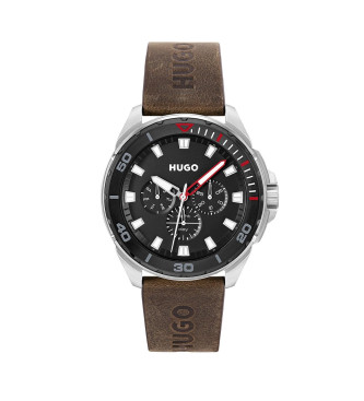 HUGO Analogue Watch with Leather Strap Fresh Black