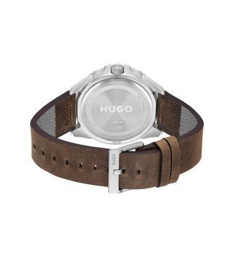 HUGO Montre analogique avec bracelet en cuir Fresh Black