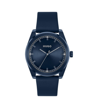 HUGO Montre en cuir bleu vif