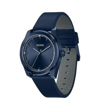 HUGO Montre en cuir bleu vif