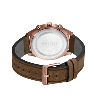 HUGO Montre multifonction avec bracelet en cuir Chase noir