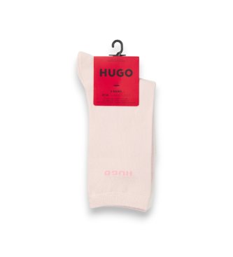 HUGO Set 2 Paia di Calzini Uni Logo bianco, rosa
